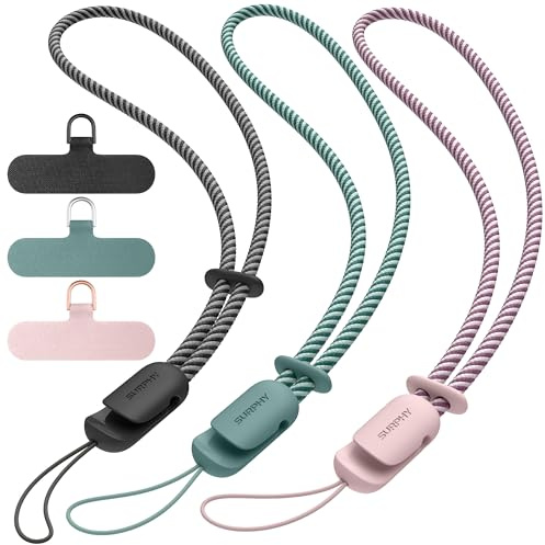SURPHY 3 Pack Phone Wrist Strap, with CellPhone Tether Tab, Adjustable Phone Lanyard Anti-Theft Phone Strap, Black & Green & Pink