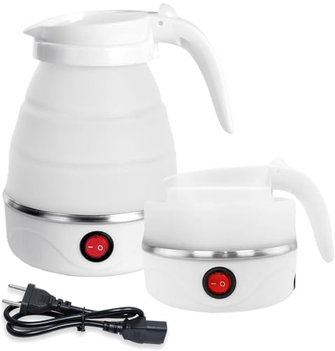 AUTOWNLUX Silikon Faltbarer Wasserkocher 0.6L Reise Tragbarer Mini Faltbare Wasserkocher 5 Minuten Schnelles Kochen für Outdoor Camping Wandern (Weiße)