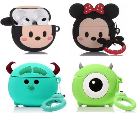 Custodia per AirPods 3ª Generazione (2022) (Confezione da 4), XMBYGY Custodia in Silicone Ricaricabile con Design Carino a Pelliccia di Cartone Animato per AirPods 3, con Moschettone (RQ+RM+NF+CF)