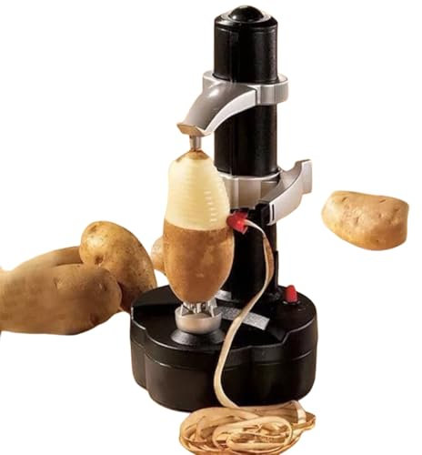 XCSCUK Pelador Giratorio automático, pelador de Patatas eléctrico, con balancín de Prensa de ajo, Herramienta de pelado de Cocina, para pelar Verduras (Black)