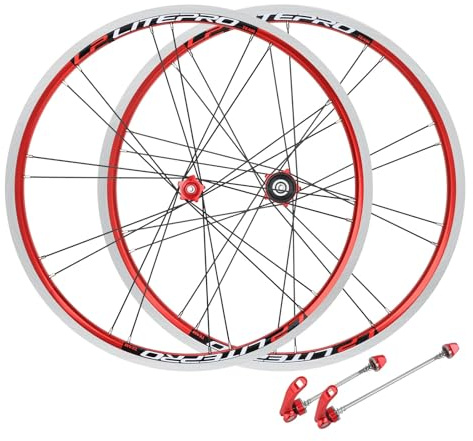 Folding Bicycles Wheels 20'' 406/451 V Brake Aluminum Alloy Double Wall Rim Quick Release 74mm/130mm 20H Hubs 7-11 Speed(Red_406)