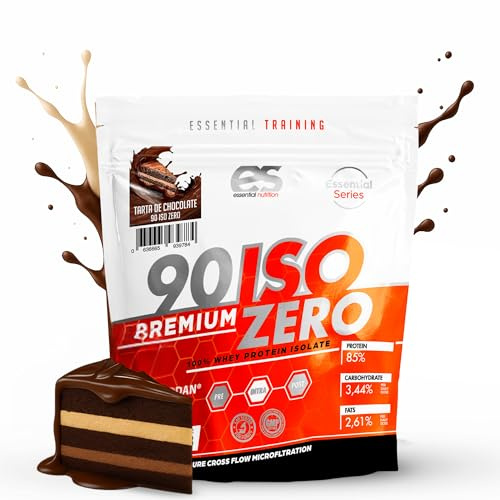 ESSENTIAL NUTRITION - 90 ISO ZERO | Proteina Isolada | Aumenta la Masa Muscular | Bajo en Carbohidratos, Azúcares y Grasas (1 kg (Paquete de 1), Tarta de Chocolate)