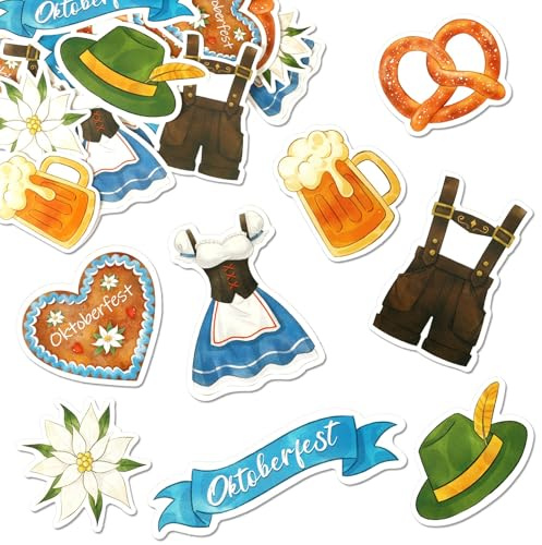 UPINS 40 Stück Oktoberfest Streudeko, Papier Oktoberfest Deko Tisch Lebkuchenherzen Bier Dirndl Brezel Lederhose Edelweiss Konfetti für Bayrische Tischdeko Dekoration