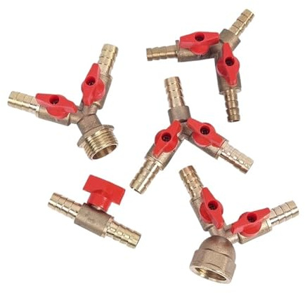 8mm 10mm Hose Barb x 1/2 Male Female Thread 3 Three Way Brass Ball Valve Pipe Fitting Connector Adapter for Gas Air(8mm E Type)