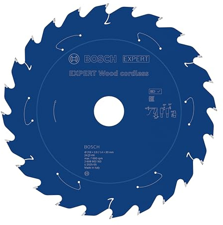 Bosch 1x EXPERT Wood cordless Kreissägeblatt für Tischkreissägen (für Weichholz, Hartholz, Ø mm, Professional Zubehör Akku-Tischkreissäge)