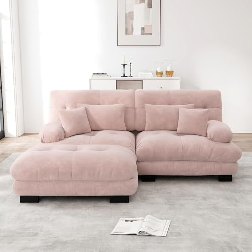 Bladez Modernes Cloud Ecksofa für Wohnzimmer – Chenille Doppelsofa in Rosa mit 2 Lendenkissen & 2 Dekokissen, Massivholzrahmen, Weiches Polstersofa, L-förmiges Sofa für Zuhause (Pink, 220 * 145 * 81)