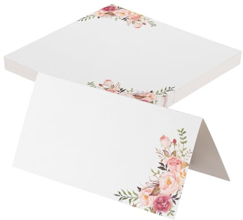 sourcing map 40 tarjetas de lugar de tienda de campaña con nombre de asiento de mesa con 10 x 10 cm en blanco para bodas, mesas, cenas, festivales, patrón de una sola flor