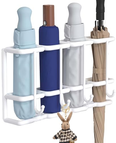 Soporte de pared para paraguas, soporte de pared para paraguas, soporte de | pared de metal, 4 ranuras, almacenamiento de entrada, organizador que ahorra espacio, decoración del hogar, suministros para