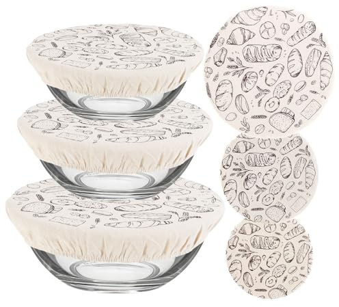 GWCYMYD 3 Pcs Bread Proofing Cover, Linen Sourdough Bowl Cover, Reusable Elastic Bowl Covers for Bread Proofing, Jars and Rising Dough, Sourdough Baking Accessories