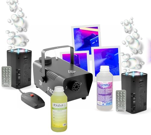 Ibiza - Pack Machine Fumée 400W BoomToneDJ BOOF400 - Machine à bulles LED BUBBLE-DREAM Ibiza - Liquides Inclus - Evénement Fête Animation