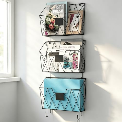 UOMIO 3 Stück Zeitschriftenhalter Wand A4 Zeitungshalter Wand Hängend Zeitschriften Wandhalter mit 2 S-Typ-Haken Zeitschriftenständer Einfach für Büro Klassenzimmer Arbeitszimmer