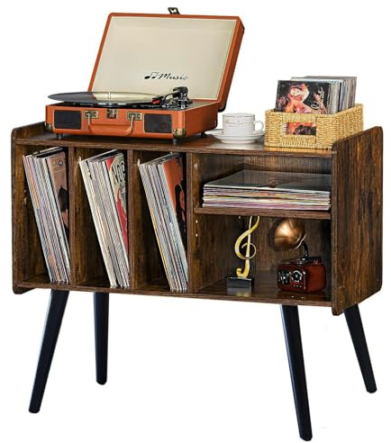 Record Player Stand with Vinyl Record Storage, Mid-Century Turntable Stand for Living Room Bedroom Office, Record Player Table, Vinyl Holder Holds up to 220 Albums
