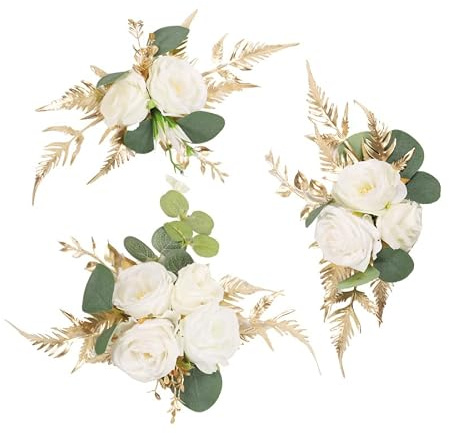 CCUUHJ Set of 3 Wedding Cake Toppers White Flowers for Cake Decorating Artificial Cake Flowers for Wedding Anniversary Birthday Party Home Decor (White)
