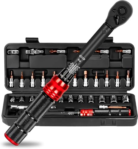 JABNOW Llave Dinamométrica 1/4, 33PCS Torque Wrench 2-25 NM, Llave Dinamometrica bicicleta ±3% Alta Precisión, 72 Dientes, Chave Dinamométrica Moto, Para Reparación Y Mantenimiento