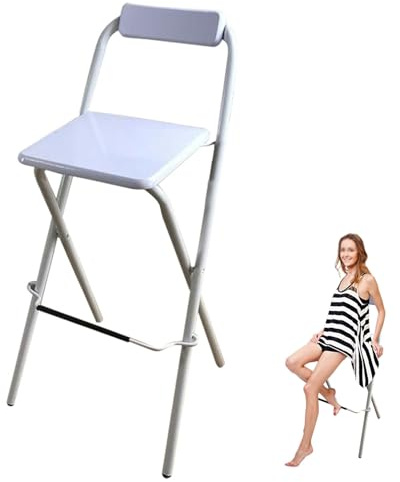 Sgabello da Bar Pieghevole con Schienale, Sgabelli da Bar Alti per Bar di Cucina Esterna, Struttura in Acciaio, Sedia da Bar per Campeggio RV Party(65cm/26inch)