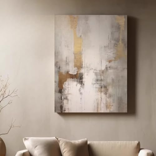 UUDEZO Abstraktes Ölgemälde in Grau auf weißer Leinwand – Lebendige Farben, perfekt für die Wanddekoration in Wohnzimmer und Wohnräumen (80 x 160 cm (31 x 63 Zoll) mit Rahmen)