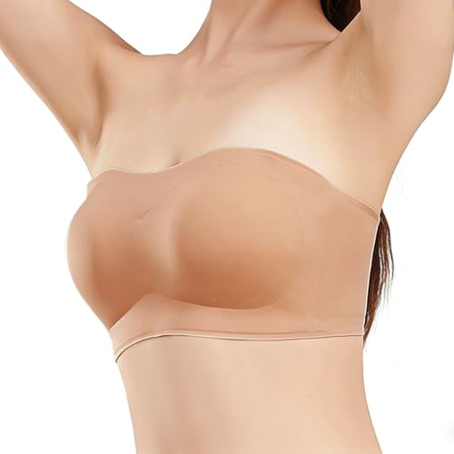 Fjquamitix Strapless Bras for Women Support Full Coverage Non Slip Seamless Bra with Removable Cups Comfort Invisible Women's Bras for Daily Wear