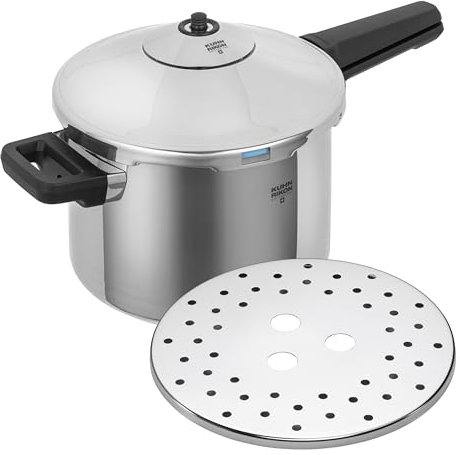 Kuhn Rikon Pressure Cooker Duromatic Inox 7L/22cm Food Steamer with Long Handle. Multi Cooker Hotpot with Auto Lock Lid. Stainless Steel Pot. Instant Cook Pot – 10 Year Kuhn Rikon Cookware Guarantee