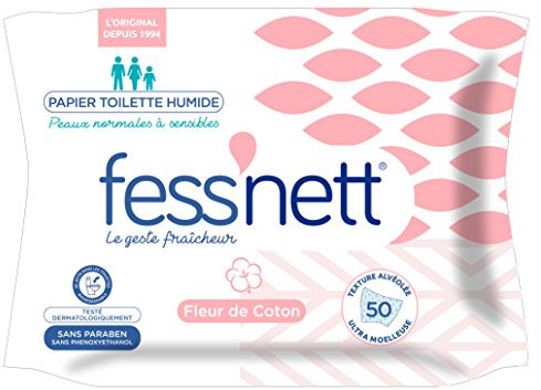 Manutenzione FESS'NETT - 50 Carta igienica umida con Fiori di Cotone, Confezione da 4