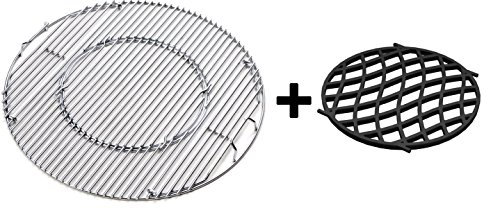 JX BBQ System Barbecue en acier inoxydable pour barbecue sphérique de 57 cm avec grille de cuisson en fonte – Sear Grate pour système de barbecue Gourmet – Parfaitement compatible avec le barbecue