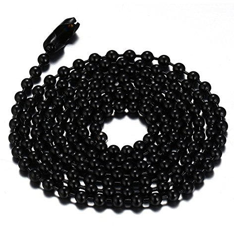 SINLEO Titanium Stainless Steel Small Beads Ball Chain Necklace for Men Women Dog Tag Link Chain Black 3MM 38 Inches