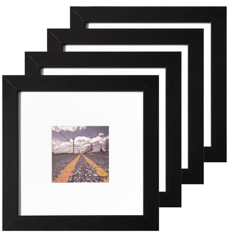 Muzilife Bilderrahmen 4er Set 20x20cm, Schwarz Fotorahmen | mit Passepartout, für Portraits Collagen Bilder 10x10cm - Wandbehänge oder Tischdekoration