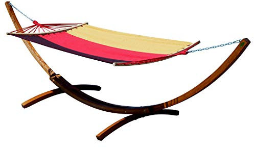 AS-S 400cm XXL Hängemattengestell Gestell aus Holz Lärche Dunkelbraun mit Stab Hängematte DE 120x200 cm