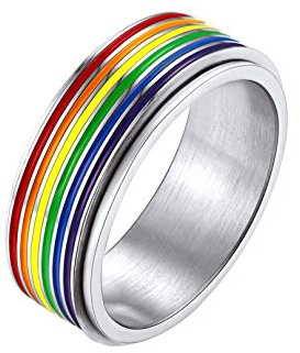 Bandmax Edelstahl Ringe Herren Damen Fidget Spinner LGBT Fingerringe | Männer Regenbogen Drehbarer Bandring, Anxiety Stimmungsring, Gay Pride Schmuck LGBT Accessoire, Ringgröße 54mm bis 67mm