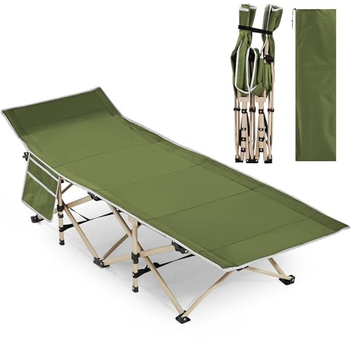 Yaheetech Folding Camping Cot with Carry Bag, Easy Set Up, Army green | 600D Polyester Oxford Fabric, Iron | 150 kg Capacity | Storage Bag, Carry Bag | For Outdoor, Travel, Fishing, Office