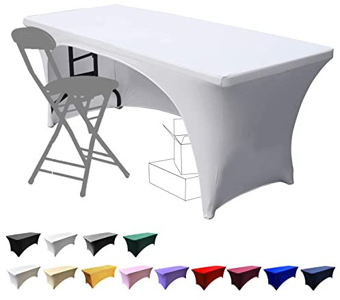 Dololoo Elasthan Tischhussen 183cm x 75cm, 6ft Polyester Rechteckige Dehnbare Tischdecke mit offenem Rücken, Hochzeit, Party, Küche, Dekoration - Weiß