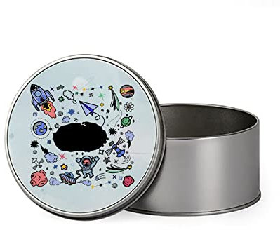 Personalised Funny Space Boy-Astronaut Gift for Kids-Boys Toddlers Birthday BACK TO SCHOOL Portable Metal Tin Storage Box Biscuit Chocolate Tin Emergency Stuff Tin. (Round)