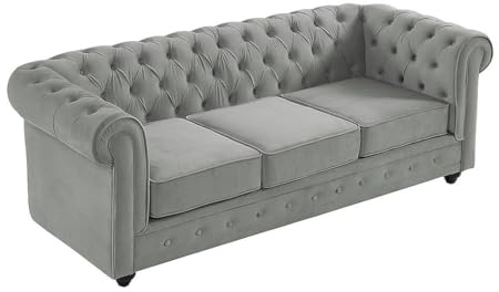 Vente-unique - Sofá Fijo 3 plazas Chesterfield - Terciopelo - Gris Claro