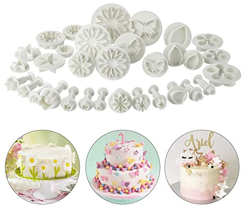 33 Stück Fondant Ausstecher Set für Blumen Formen Set Fondant Werkzeuge Auswerfer Stempel Modellierwerkzeug für Kuchen Dekoration