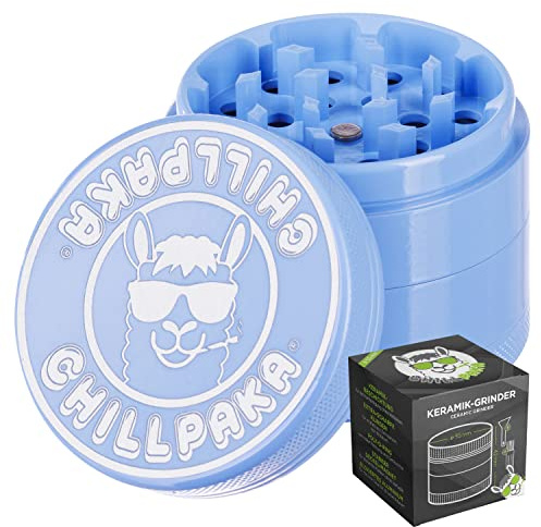 CHILLPAKA® Premium keramisk kvarn, krossare | ø 55 mm liten blå | knivskarp kryddkvarn med självhäftande keramisk beläggning | inkl. Pollenskrapa + borste