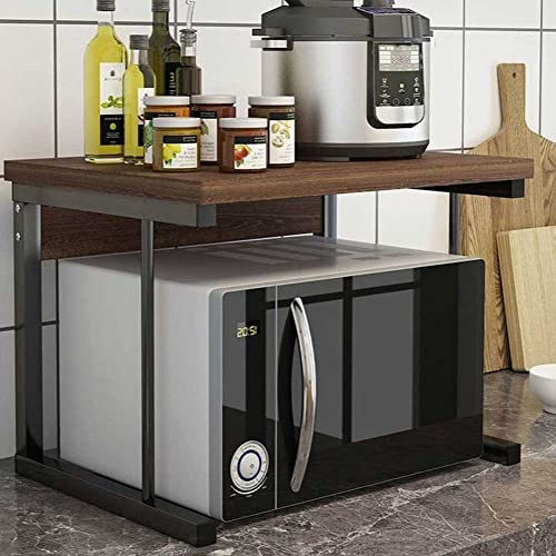 BAKAJI Förvaringshylla för mikrovågsugn, metallram, med trähylla, MDF, organisatör för köksredskap, modern design, mått 54 x 35 x 35 x 35 cm (svart)