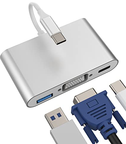 Adaptador USB C a VGA+USB-A+tipo C (3 en 1) Thunderbolt Charger 3.0 OTG Cable Accesorio para divisor de TV, puerto AV digital, proyector, monitor, MacBook Pro, superficie dúo cable conector