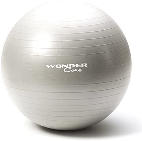 Wonder Core, Gymnastikball Fitness Yoga Pilates Fitnessball - Antiburst - 75 cm - Grau - inkl. Pumpe - Sitzball Schwangerschaftsball - Fitness Zubehör