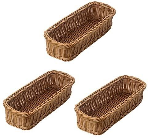 BESTonZON 3pcs K Bread Chopsticks Cutlery Tray Organizer Containers Serving Fruit Dinning Food Basket Outdoor Cabinet Imitation Rectangular Knitting Restaurant for Dinnerware Forks Wicker