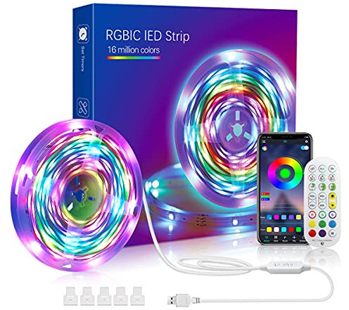 BIGFOX Tira Led 10M RGBIC Luces Led Habitación Bluetooth Tira de Luces con Mando a Distancia y Control App,16 Millones de Colores y 213 Mode de MúSica Modos para Fiestas,Bares,Tv,Dormitorio (3M)