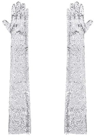Agoky Damen Pailletten Handschuhe Abendhandschuhe Ellenbogen Lang Party Hochzeit Braut Armstulpen Fäustlinge Gloves