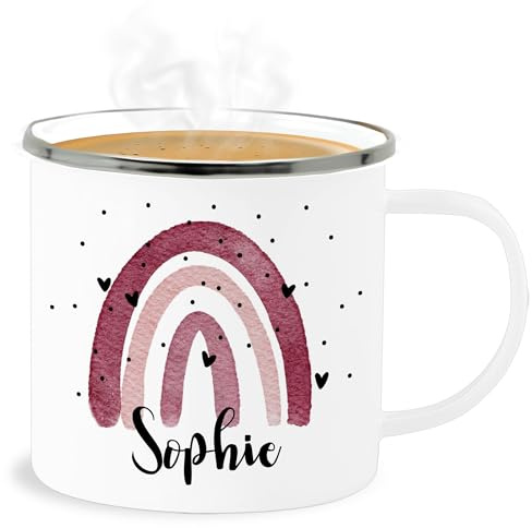 Emaille Becher Blechbecher - Boho Regenbogen I Boho Rainbow - 300 ml - Weiß Silber - trinktasse kinder kaffeetasse name kita tasse kinderbecher bohemian personalisierter tassen metalltasse
