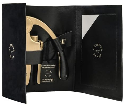 L'Atelier du Vin Oeno Motion Gold Nomad Hebelkorkenzieher Geschenk-Set – Luxus Sommelier Weinflaschenöffner mit hochwertigem schwarzem Lederetui, Weinprobe, emblematischer Weinschlüssel, entworfen in