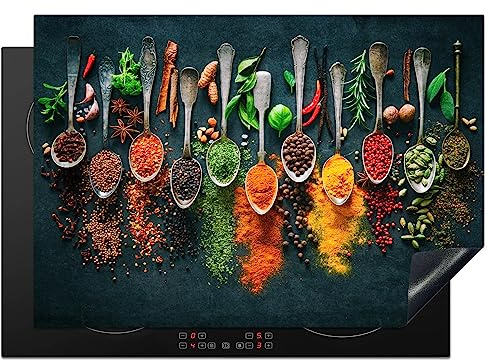 KitchenYeah© Protege Couvre Plaque De Cuisson Décoration Cuisine Tapis | 75x52 cm - Protection Protecteur Induction Herbes - Epices - Cuillères