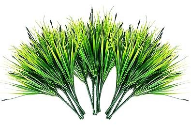 QWORK® 18 Bündel Kunstgras Kunstpflanzen Deko Grün UV-Beständig für Drinnen Draußen Haus Büro (30-40 cm)