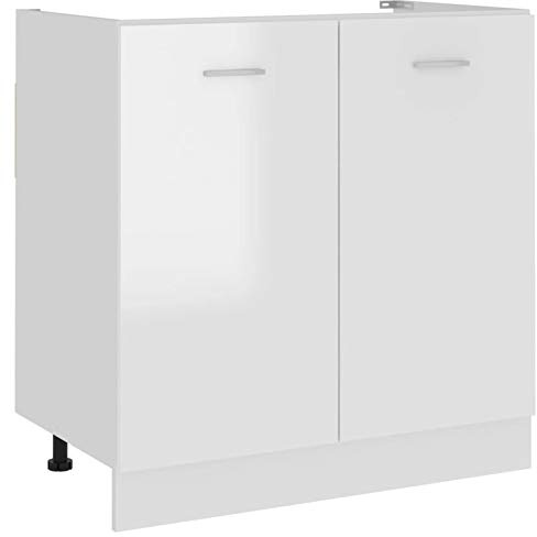 ZEYUAN Spülenunterschrank, Spülenschrank, Unterschrank, Küchenunterschränke, Küchenunterschrank, Spülschrank, Hochglanz-Weiß 80x46x81,5 cm Spanplatte