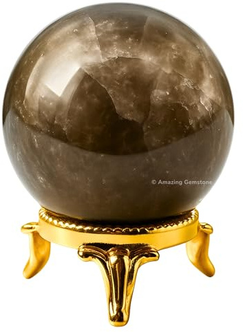 Amazing Gemstone Smoky Quartz Crystal Ball with Stand - 1.5 Inches Crystal Sphere Meditation Balls for Witchcraft and Decorative Balls