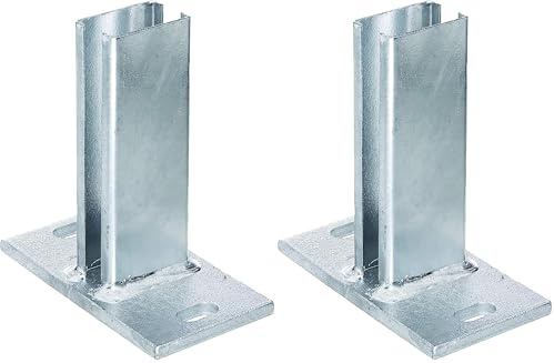 Alberts 685676 Pfostenträger für Zaunpfosten für Doppelstabmatten | zum Aufschrauben | feuerverzinkt | Platte 150 x 80 mm | für Pfosten 60 x 40 mm (Packung mit 2)