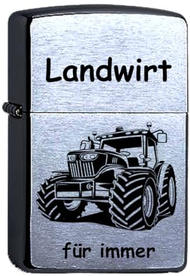 Zippo Benzinfeuerzeug Traktor Landwirt personalisiert Gravur Wunschtext Name Personalisieren Trecker Sturmfeuerzeug Chrome Brushed (Traktor Big Machine)