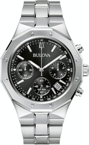 Bulova Misc Classic Chronograph Uhr für Herren in der Farbe Silber mit Armband aus Edelstahl, Wasserdichtigkeit: 10 bar, Gehäusedurchmesser: 44 mm, 96B410