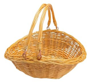 ADEPTNA Vintage Oval Wicker Hamper Storage Gift Shopping Basket High Handle Basket Perfect for Strolls to the Market Picnics Gift hamper Basket Garden Parties (MEDIUM)